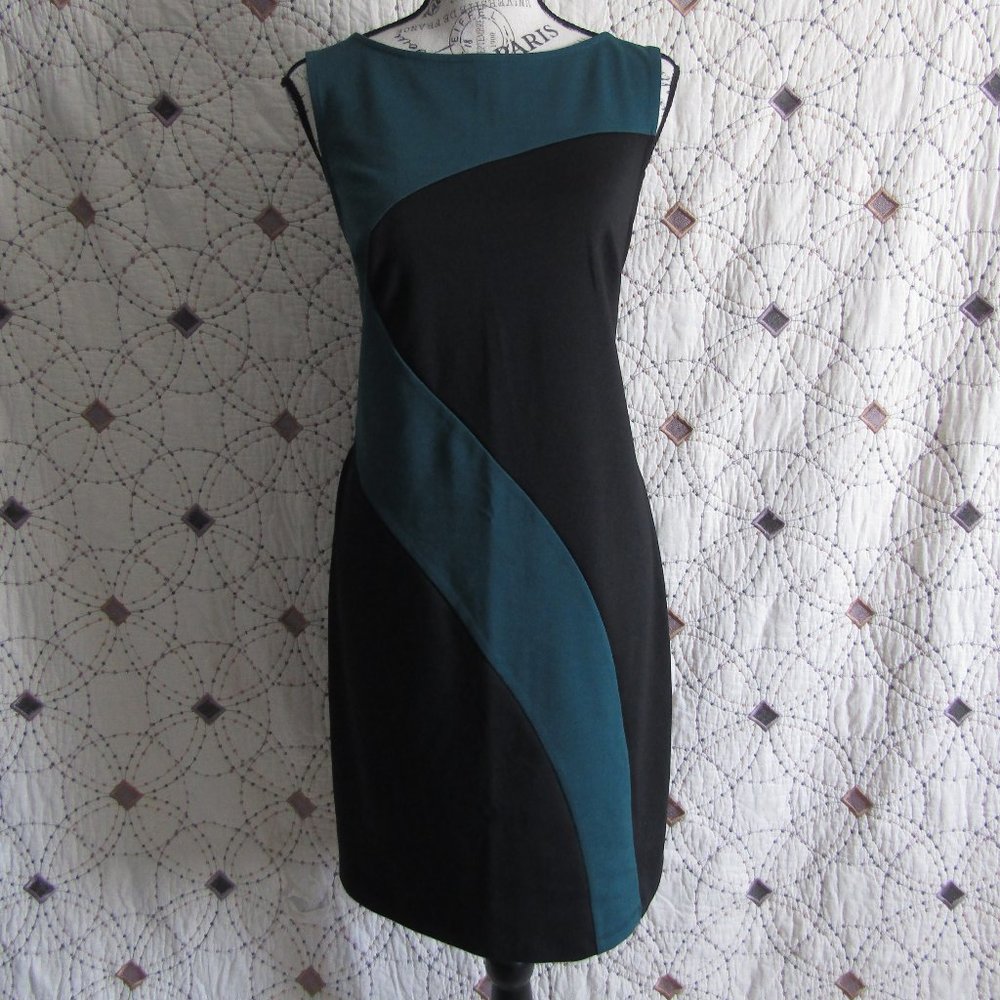EUC Loft Black & Teal Sleeveless Shift Dress M